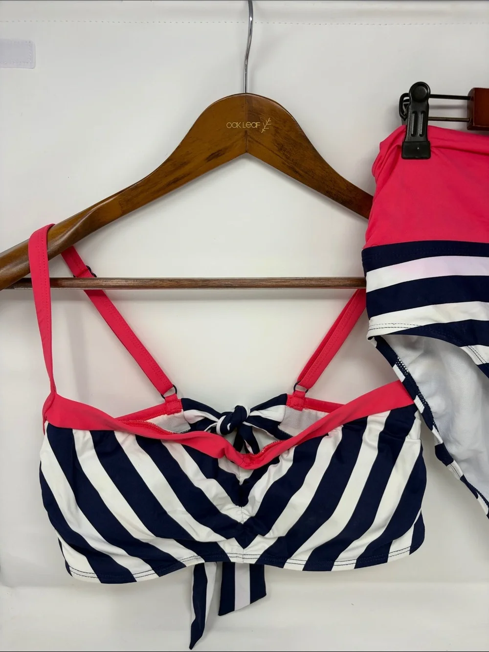 Beach House Navy Stripe High-Waist Bikini Set with Pink Trim Size 14